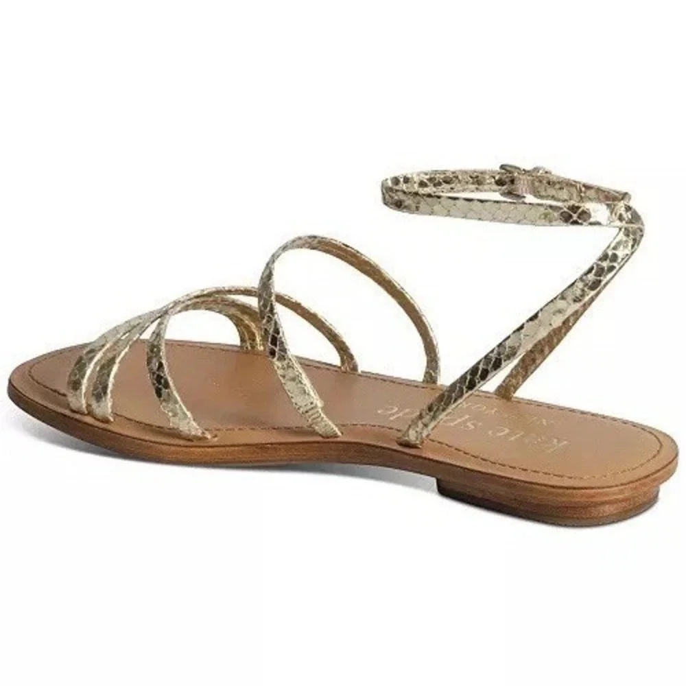 $178 KATE SPADE NEW YORK Women's 7B Gold Ankle Leather Gladiator Sandals Shoes